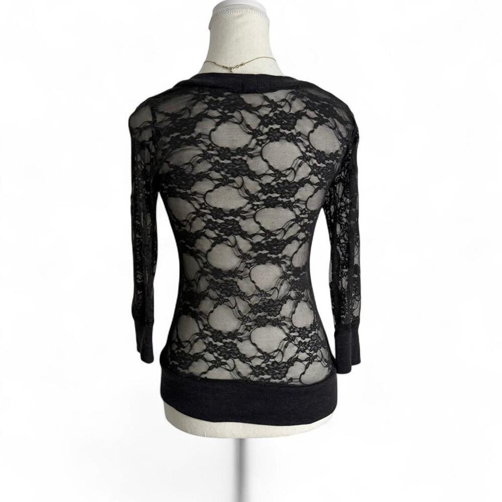 Lace Button Up Sheer Layering Top - Sweater Size Medium - Picture 2 of 5